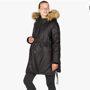Modern eternity black waxed winter coat. Transforms into maternity.